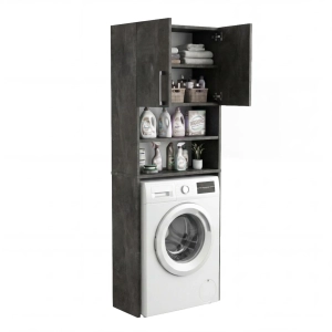 Szafka Regał Łazienkowa Na Pralkę Stojąca Beton Czarny Bella 01