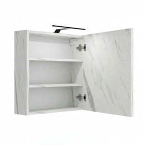 Szafka Łazienkowa Wisząca Z Lustrem Oświetlenie LED Biały Marmur Elza 02