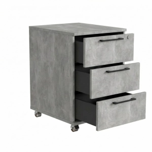 Kontenerek Pod biurko Na Kółkach Zamykany z 3 Szufladami Beton Jasny Max 02