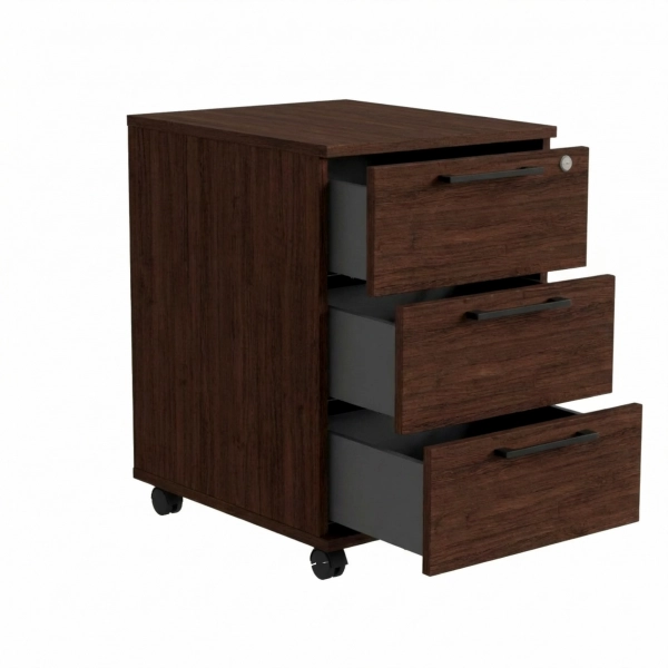 Kontenerek Pod biurko Na Kółkach Zamykany z 3 Szufladami Wenge Max 02