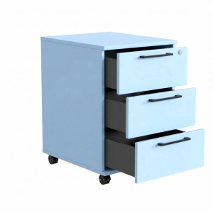 Kontenerek Pod biurko Na Kółkach Zamykany z 3 Szufladami Niebieski Max 02