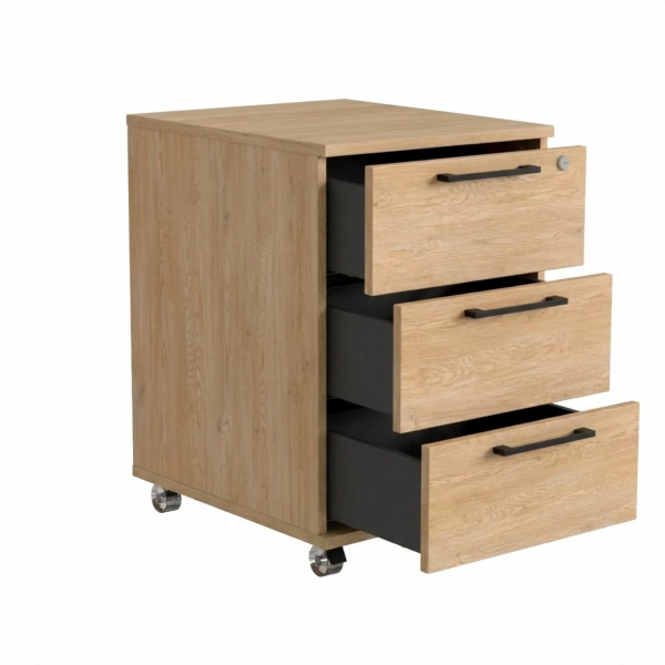Kontenerek Pod biurko Na Kółkach Zamykany z 3 Szufladami Dąb Crenoma Max 02