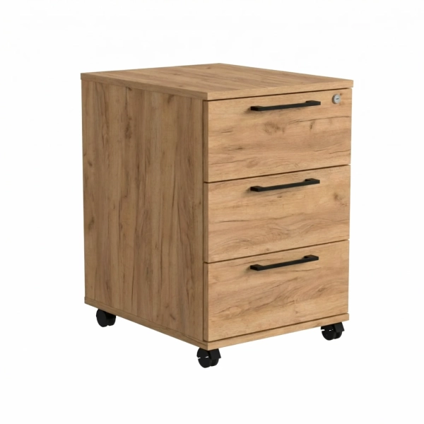 Kontenerek Pod biurko Na Kółkach Zamykany z 3 Szufladami Złoty Craft Max 01