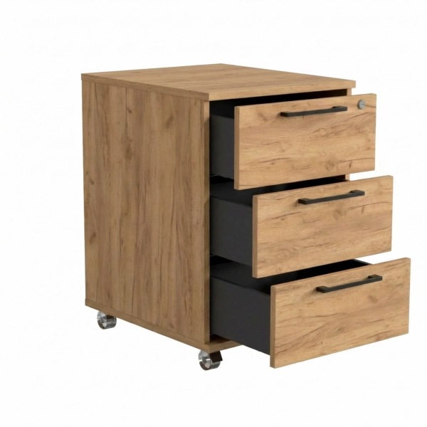 Kontenerek Pod biurko Na Kółkach Zamykany z 3 Szufladami Złoty Craft Max 02