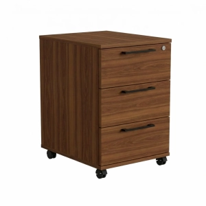 Kontenerek Pod biurko Na Kółkach Zamykany z 3 Szufladami Orzech Max 01