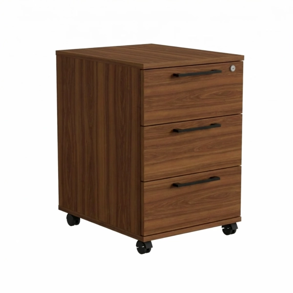 Kontenerek Pod biurko Na Kółkach Zamykany z 3 Szufladami Orzech Max 01