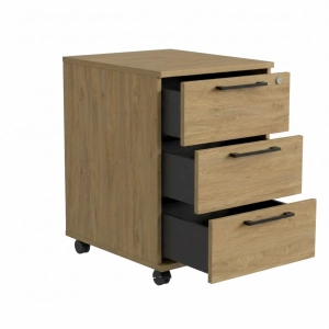 Kontenerek Pod biurko Na Kółkach Zamykany z 3 Szufladami Dąb Kamienny Max 02