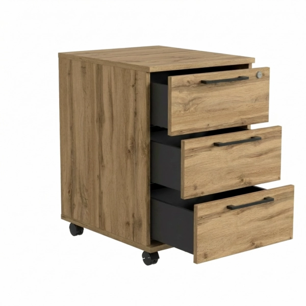 Kontenerek Pod biurko Na Kółkach Zamykany z 3 Szufladami Wotan Max 02