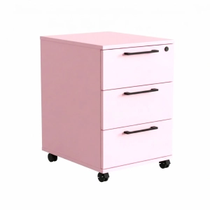 Kontenerek Pod biurko Na Kółkach Zamykany z 3 Szufladami Różowy Max 01