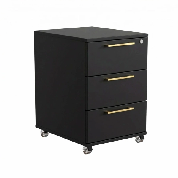 Kontenerek Pod biurko Na Kółkach Zamykany z 3 Szufladami Czarna Max 01