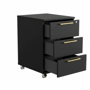 Kontenerek Pod biurko Na Kółkach Zamykany z 3 Szufladami Czarna Max 02