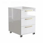 Kontenerek Pod biurko Na Kółkach Zamykany z 3 Szufladami Biały Połysk Max
