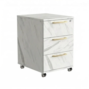 Kontenerek Pod biurko Na Kółkach Zamykany z 3 Szufladami Biały Marmur Max 01