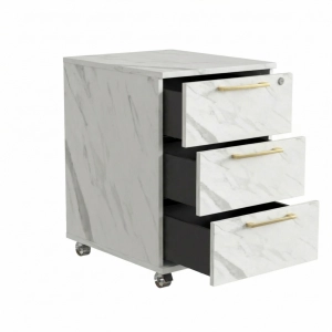 Kontenerek Pod biurko Na Kółkach Zamykany z 3 Szufladami Biały Marmur Max 02