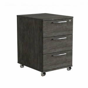 Kontenerek Pod biurko Na Kółkach Zamykany z 3 Szufladami Beton Czarny Max 01