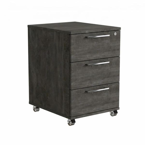 Kontenerek Pod biurko Na Kółkach Zamykany z 3 Szufladami Beton Czarny Max 01
