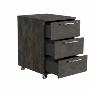 Kontenerek Pod biurko Na Kółkach Zamykany z 3 Szufladami Beton Czarny Max 02