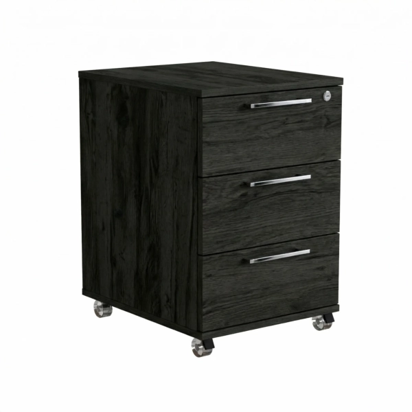 Kontenerek Pod biurko Na Kółkach Zamykany z 3 Szufladami Czarny Onyx Max 01