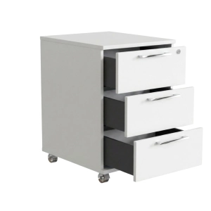 Kontenerek Pod biurko Na Kółkach Zamykany z 3 Szufladami Biały Max 02