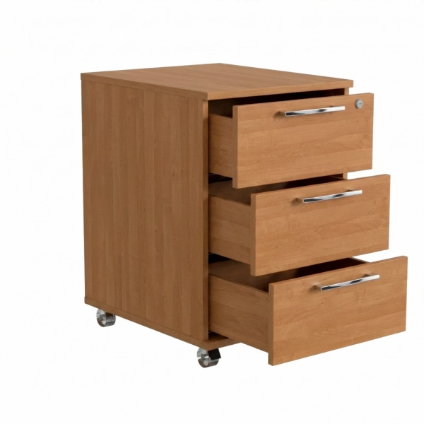 Kontenerek Pod biurko Na Kółkach Zamykany z 3 Szufladami Olcha Max 02
