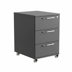 Kontenerek Pod biurko Na Kółkach Zamykany z 3 Szufladami Antracyt Max 01
