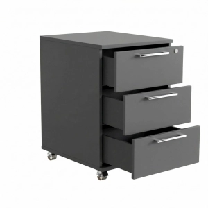 Kontenerek Pod biurko Na Kółkach Zamykany z 3 Szufladami Antracyt Max 02