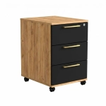 Kontenerek Pod biurko Na Kółkach Zamykany z 3 Szufladami Złoty Craft Czarne Fronty Max