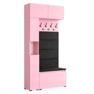 Garderoba Szafka Do Przedpokoju Na Buty z Siedziskiem Słupek Panele Tapicerowane Wieszak Różowa Zestaw Nadstawka 02