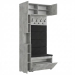 Garderoba Szafka Do Przedpokoju Na Buty z Siedziskiem Słupek Panele Tapicerowane Wieszak Beton Jasny Zestaw Nadstawka