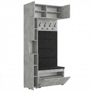 Garderoba Szafka Do Przedpokoju Na Buty z Siedziskiem Słupek Panele Tapicerowane Wieszak Beton Jasny Zestaw Nadstawka 01