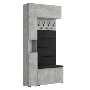 Garderoba Szafka Do Przedpokoju Na Buty z Siedziskiem Słupek Panele Tapicerowane Wieszak Beton Jasny Zestaw Nadstawka 02