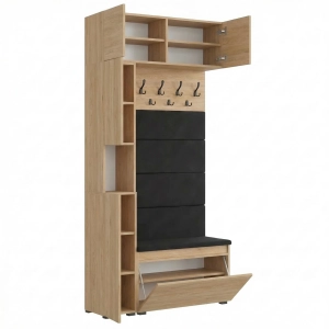 Garderoba Szafka Do Przedpokoju Na Buty z Siedziskiem Słupek Panele Tapicerowane Wieszak Dąb Crenoma Zestaw Nadstawka 01