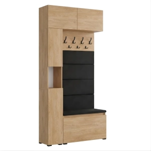 Garderoba Szafka Do Przedpokoju Na Buty z Siedziskiem Słupek Panele Tapicerowane Wieszak Dąb Crenoma Zestaw Nadstawka 02