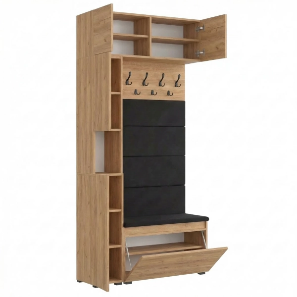 Garderoba Szafka Do Przedpokoju Na Buty z Siedziskiem Słupek Panele Tapicerowane Wieszak Złoty Craft Zestaw Nadstawka 01