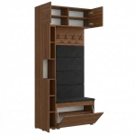 Garderoba Szafka Do Przedpokoju Na Buty z Siedziskiem Słupek Panele Tapicerowane Wieszak Orzech Zestaw Nadstawka