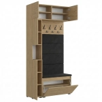 Garderoba Szafka Do Przedpokoju Na Buty z Siedziskiem Słupek Panele Tapicerowane Wieszak Dąb Kamienny Zestaw Nadstawka