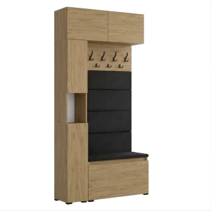 Garderoba Szafka Do Przedpokoju Na Buty z Siedziskiem Słupek Panele Tapicerowane Wieszak Dąb Kamienny Zestaw Nadstawka 02