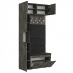 Garderoba Szafka Do Przedpokoju Na Buty z Siedziskiem Słupek Panele Tapicerowane Wieszak Beton Czarny Zestaw Nadstawka