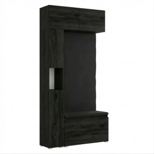 Garderoba Szafka Do Przedpokoju Na Buty z Siedziskiem Słupek Panele Tapicerowane Wieszak Czarny Onyx Zestaw Nadstawka 02
