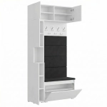 Garderoba Szafka Do Przedpokoju Na Buty z Siedziskiem Słupek Panele Tapicerowane Wieszak Biała Zestaw Nadstawka