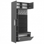 Garderoba Szafka Do Przedpokoju Na Buty z Siedziskiem Słupek Panele Tapicerowane Wieszak Antracyt Zestaw Nadstawka