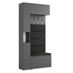 Garderoba Szafka Do Przedpokoju Na Buty z Siedziskiem Słupek Panele Tapicerowane Wieszak Antracyt Zestaw Nadstawka 02