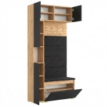 Garderoba Szafka Do Przedpokoju Na Buty z Siedziskiem Słupek Panele Tapicerowane Wieszak Złoty Craft Czarne Fronty Zestaw Nadstawka