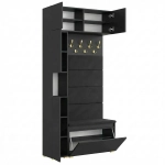 Garderoba Szafka Do Przedpokoju Na Buty z Siedziskiem Słupek Panele Tapicerowane Wieszak Czarna Zestaw Nadstawka