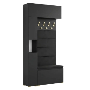 Garderoba Szafka Do Przedpokoju Na Buty z Siedziskiem Słupek Panele Tapicerowane Wieszak Czarna Zestaw Nadstawka 02