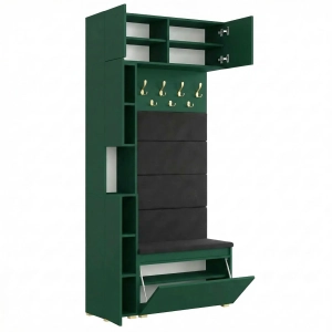Garderoba Szafka Do Przedpokoju Na Buty z Siedziskiem Słupek Panele Tapicerowane Wieszak Zielona Zestaw Nadstawka 01