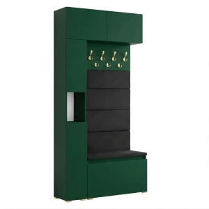 Garderoba Szafka Do Przedpokoju Na Buty z Siedziskiem Słupek Panele Tapicerowane Wieszak Zielona Zestaw Nadstawka 02