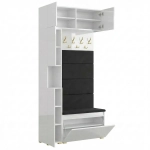 Garderoba Szafka Do Przedpokoju Na Buty z Siedziskiem Słupek Panele Tapicerowane Wieszak Biały Połysk Zestaw Nadstawka