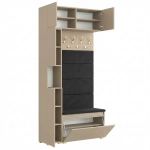 Garderoba Szafka Do Przedpokoju Na Buty z Siedziskiem Słupek Panele Tapicerowane Wieszak Cappuccino Zestaw Nadstawka