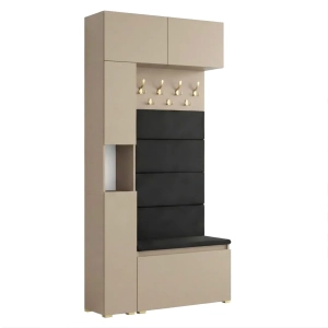 Garderoba Szafka Do Przedpokoju Na Buty z Siedziskiem Słupek Panele Tapicerowane Wieszak Cappuccino Zestaw Nadstawka 02